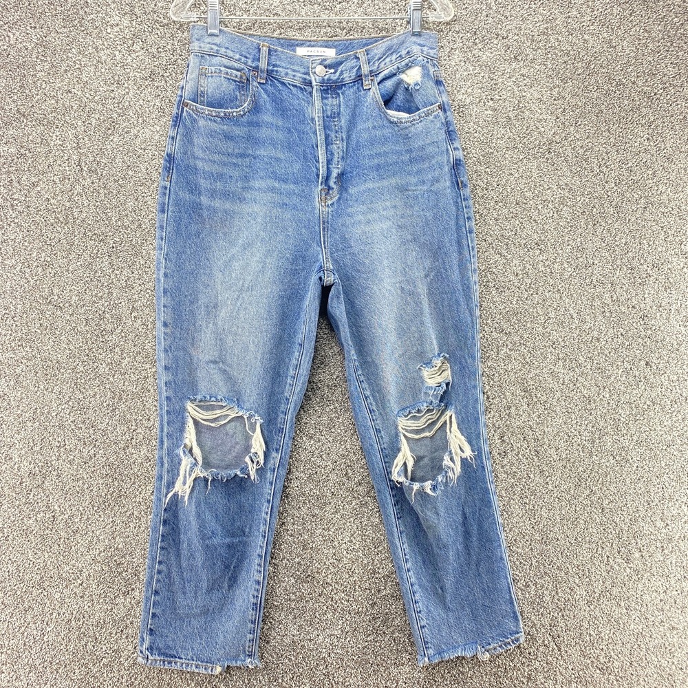Pacsun Jeans Womens 29 Dark Blue Denim High Rise Straight Distressed Button Fly - Picture 1 of 10